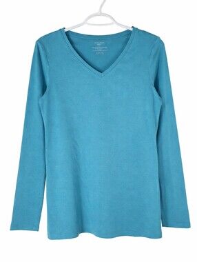 ​Denver Hayes Soft Everyday Tee Teal Turquoise Blue V-Neck Long Sleeve Shirt